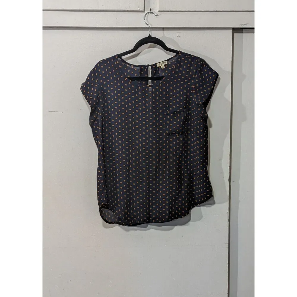Lily White Blouse navy blue with orange polka dots L